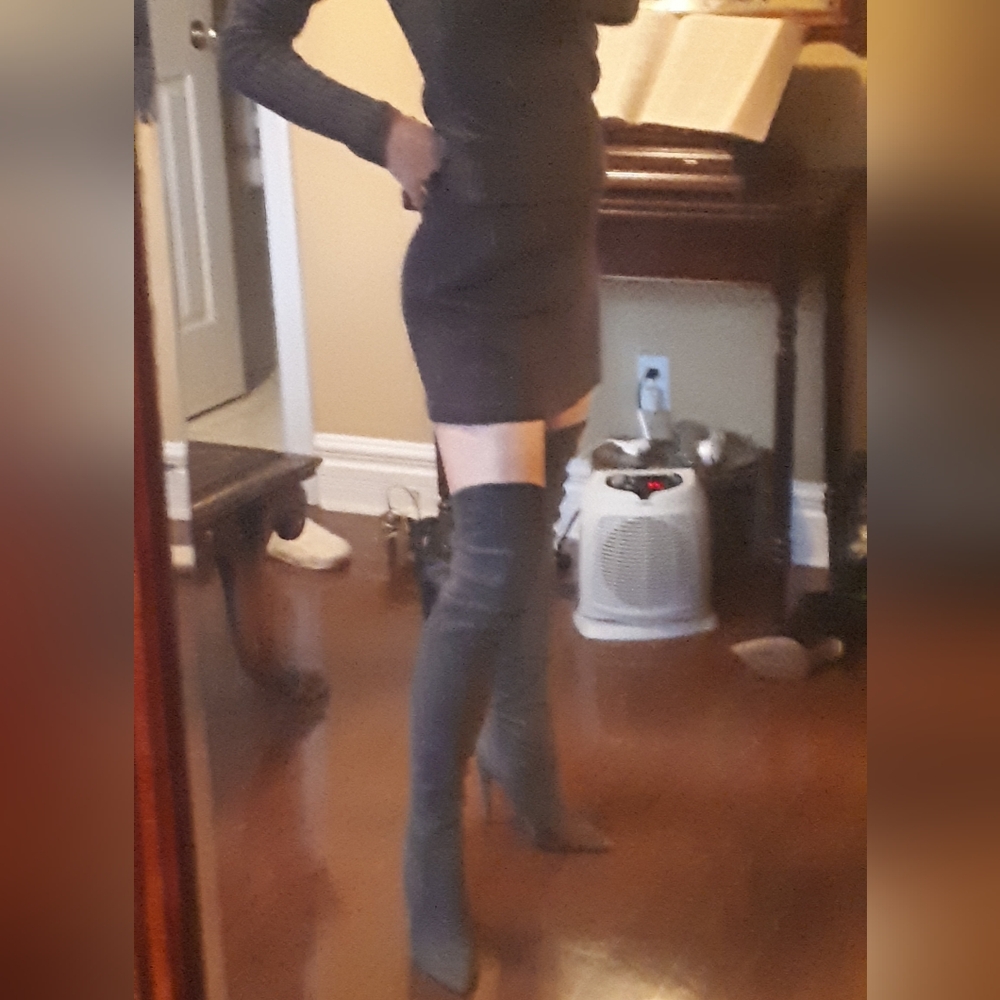 Zara Grey Suede Over-the-Knee Boots
